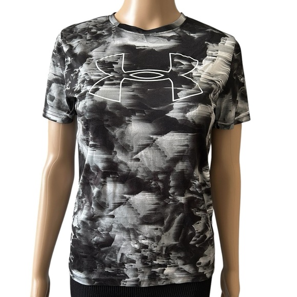 Under Armour Women's HeatGear Loose Fit T-Shirt - Black/Grey Marble Print - Picture 1 of 3